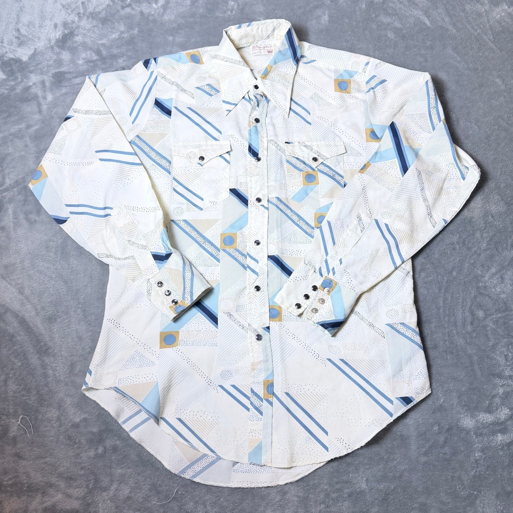 Vintage Wrangler Mens XL Western Pearl Snap Shirt Geometric USA Long Tails